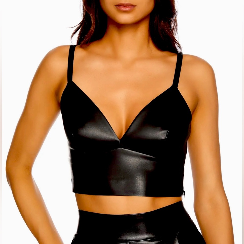 SUSANA MONACO FAUX LEATHER CROP TANK TOP BRALETTE BLACK SIZE XS NWT SOLD…
